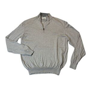 Williams & Kent Men’s 2XL XXL light gray 100% merino wool 1/4 zip sweater EUC